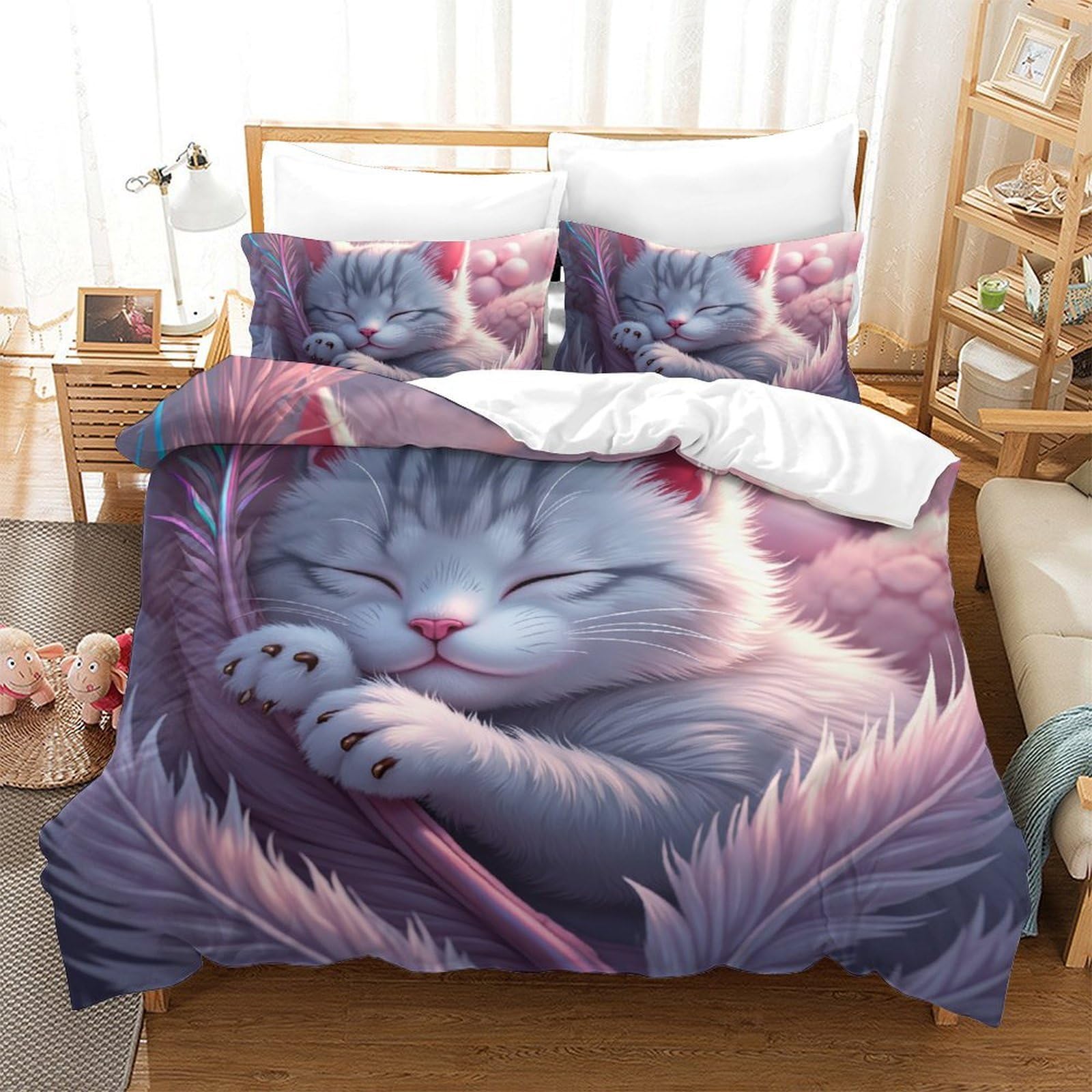 Linge de lit chaton 3D housse de couette coton super king parure de lit 260x220 cm