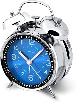 Peakeep 4.5 Inch Loud Alarm Clock for Deep Sleepers, Battery Powered with Dual Hammer and Night Light, Ideal for Living Room Midnight Blue