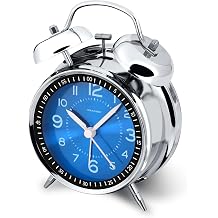 Peakeep 4.5 Inch Loud Alarm Clock for Deep Sleepers, Battery Powered with Dual Hammer and Night Light, Ideal for Living Room Midnight Blue