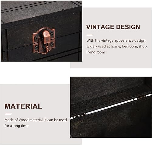 Miniatura 7 de Cabilock Caja del tesoro vintage de madera con cerradura y llave, baúl de almacenamiento de joyas retro para cumpleaños, fiesta de pirata, soporte