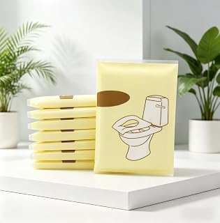 10 Pcs Flushable Disposable Toilet Seat Covers, Water Soluble Wood Pulp Potty Seat Paper, Portable Travel Hygiene Seat Cushion for Bathroom Hotel & Outdoor Use (Khaki, 16.7×14.2 in)