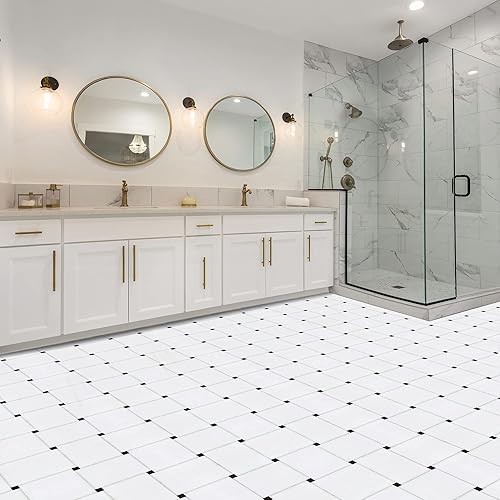 Miniatura 139 de Achim Home Decor - Azulejos de vinilo autoadhesivos retro de 12 pulgadas, 20 azulejos de 12 x 12 pulgadas, patrón de borde, despegar y pegar, suelo