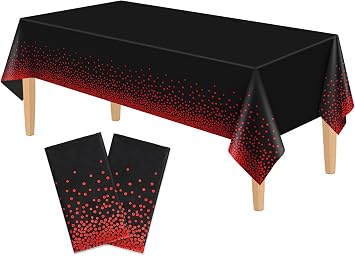 Kopokita 2 Pack Black and Red Dot Disposable Tablecloths 54 x 108 Inch
