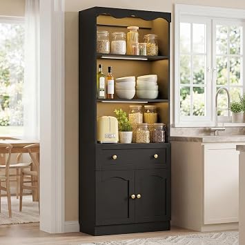 Cyclysio 80" Tall Pantry Cabinet with Doors, Drawer, Motion Sensor Lights