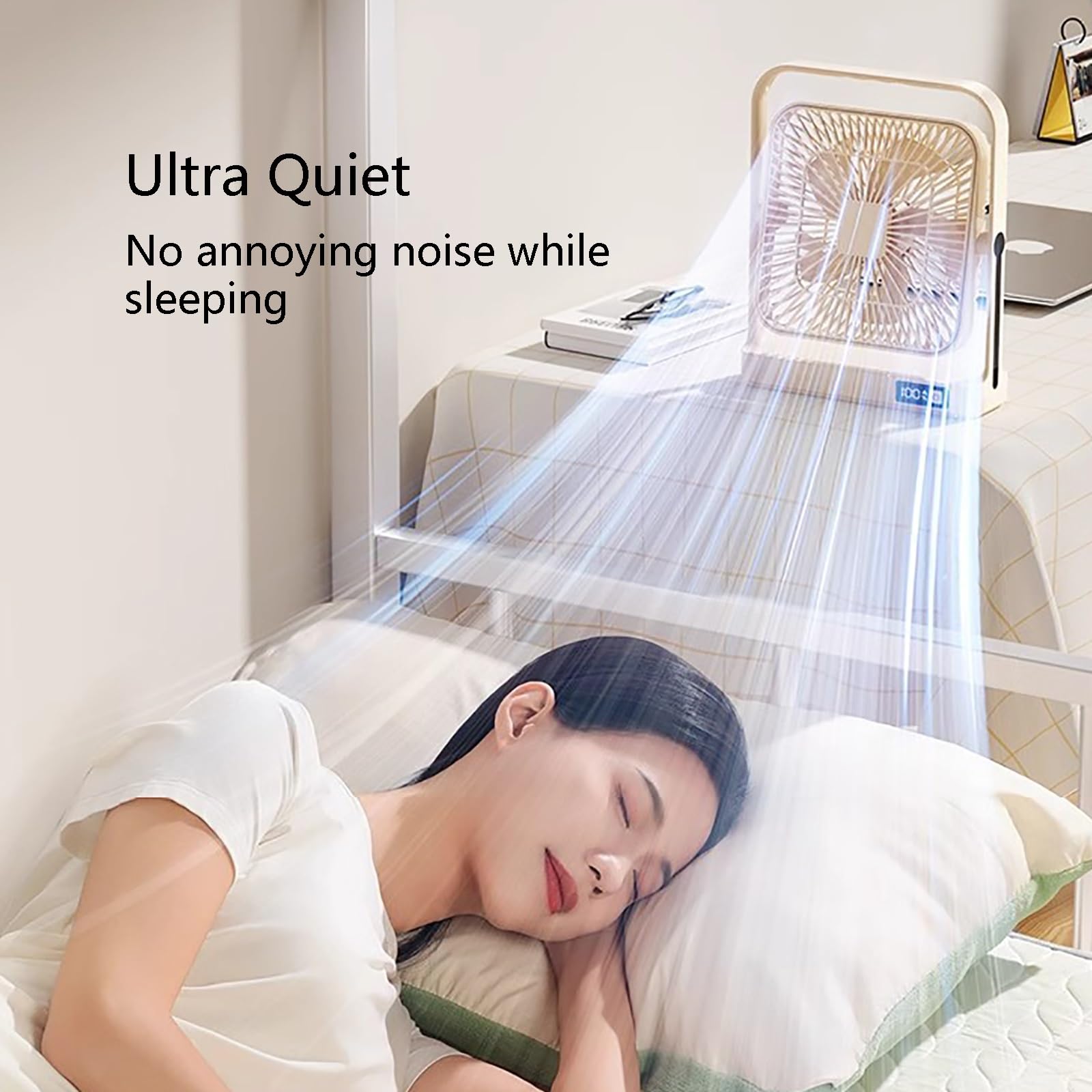 Ventilatore da tavolo oscillante portatile, USB, con 5 velocità, funzionamento a batteria, raffreddamento esterno, ultra silenzioso, per ufficio e dormitorio (beige)