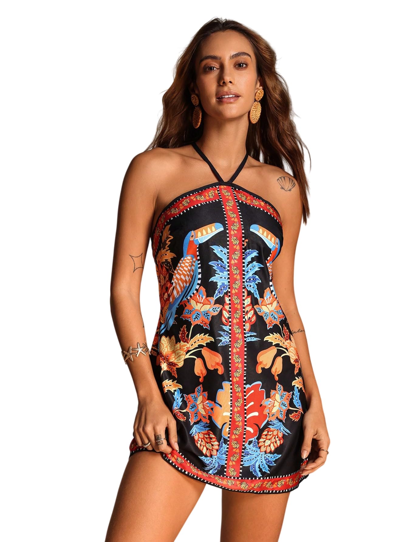 Women’s Floral Printed Halter Neck Mini Dress | Backless Tie-Up Sleeveless Summer Beach Dress | Boho Casual Short Dress for Women-image-39