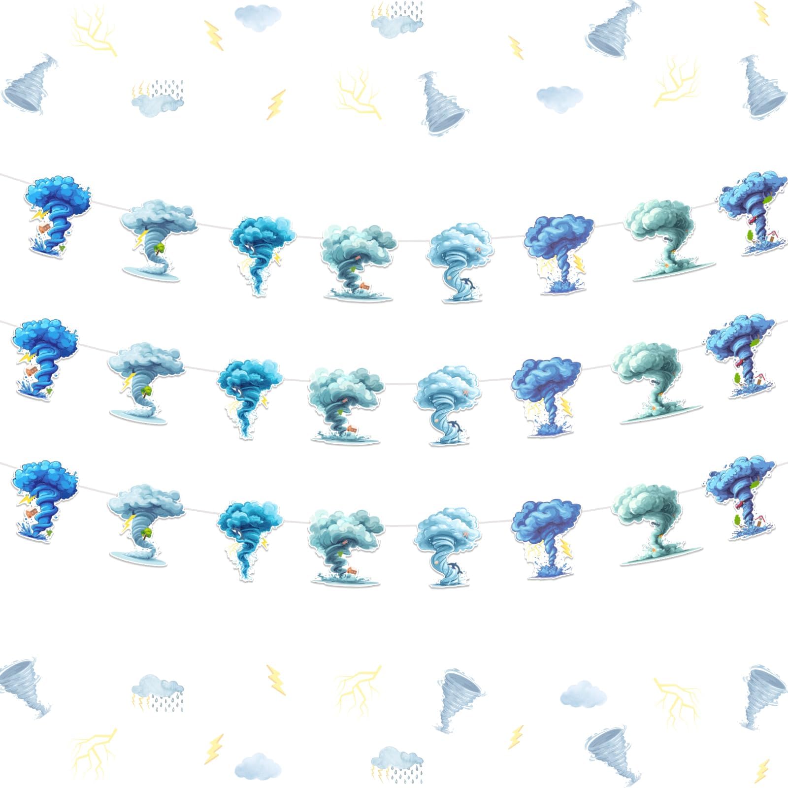 Tornado Birthday Decoration Boy, 3pcs Tornado Garland Blue Storm Cloud Garland Banner Pre-Strung for Weather Two Nado 2nd Birthday Baby Shower Gender Reveal Decoration
