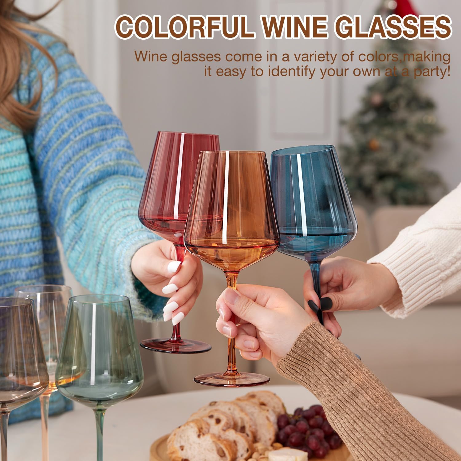Colored Wine Glasses Set of 6-17oz, Hand Blown Crystal Colorful Wine Glasses with Long Stem,Unique Gift for Wedding, Birthday,Christmas - Image 6
