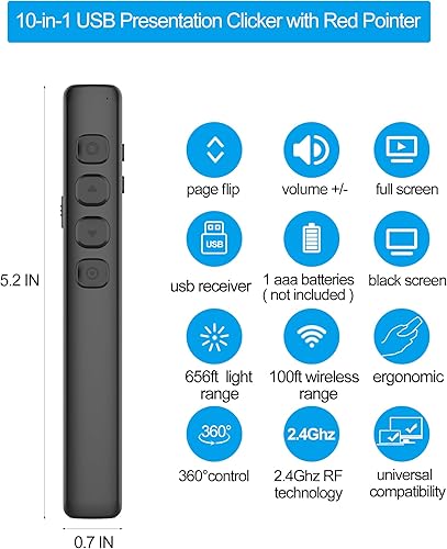 Miniatura 3 de Clicker de presentación remota de PowerPoint - Clicker de presentador inalámbrico con puntero y USB - PPT Slide Advancer