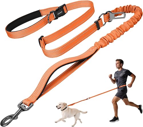 Miniatura 14 de Kazazoo Correa para perro manos libres con longitud ajustable de 6 a 9 pies, diseño elástico resistente sin tirones, seguridad reflectante para