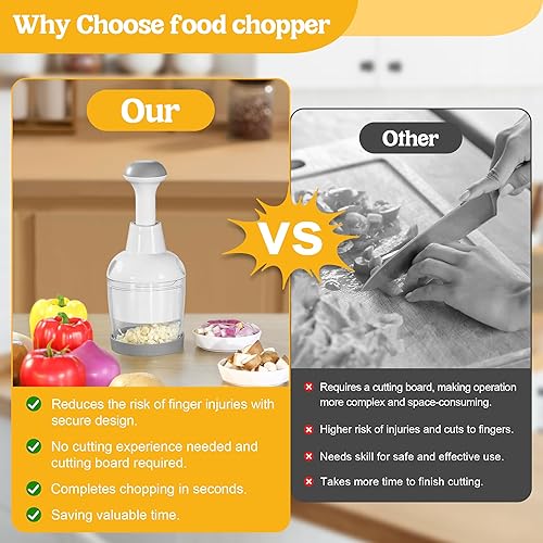 Miniatura 7 de Picadora de alimentos, picadora de verduras con recipiente, cortador de cebolla y verduras, picadora manual de alimentos para ajo, nueces, cuchillas