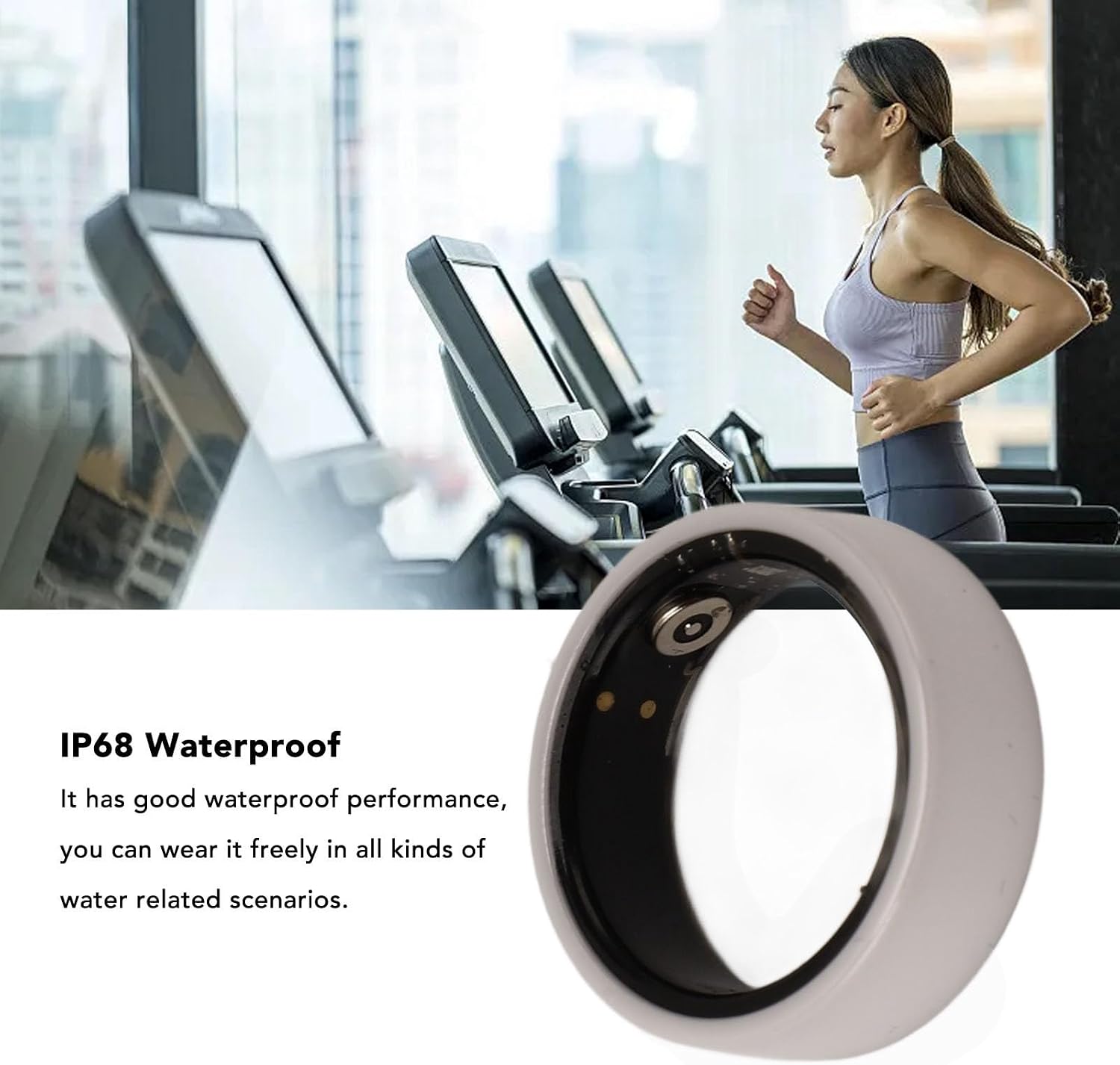Health Tracker Smart Ring, White Ceramic IP68 Waterproof Pedometer Sleep Monitoring Rechargeable Ring with 7 Days Battery Life for Android iOS Users