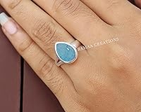 Vista 2 de Anillo de piedras preciosas naturales Anillo de plata ajustable hecho a mano Anillo de piedras preciosas en forma de pera Plata de ley 925