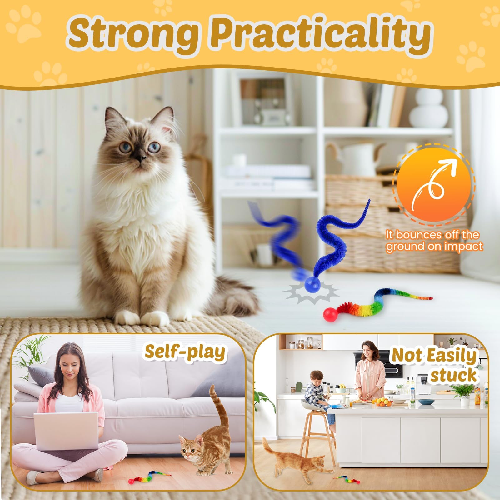CMANLNYK 6Pcs Interactive Colorful Worm Cats Toys, Wiggly Cat Balls Toy, Cat Toys for Indoor Cats Adult Interactive Cat Toy - Image 4