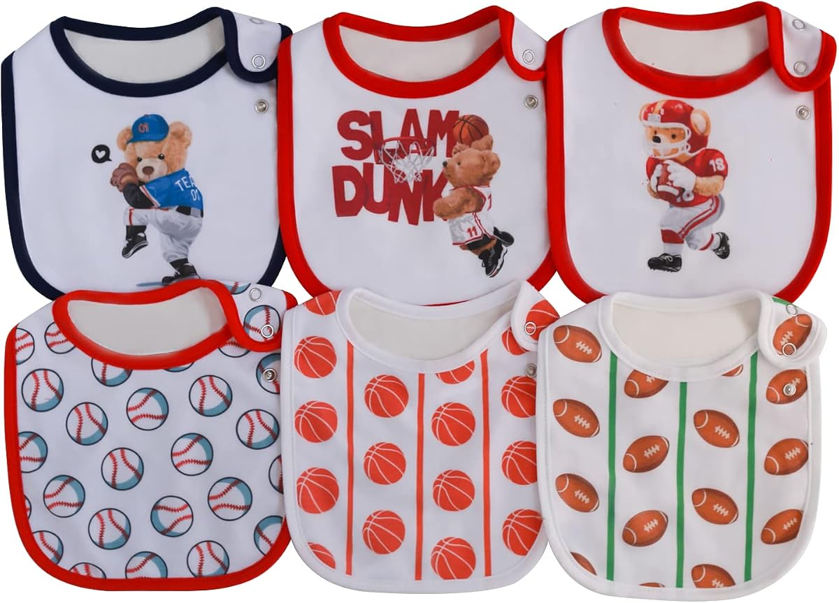 6 Pack Waterproof Cotton Baby Bibs for Girls Boys for Drooling Eating with Snaps