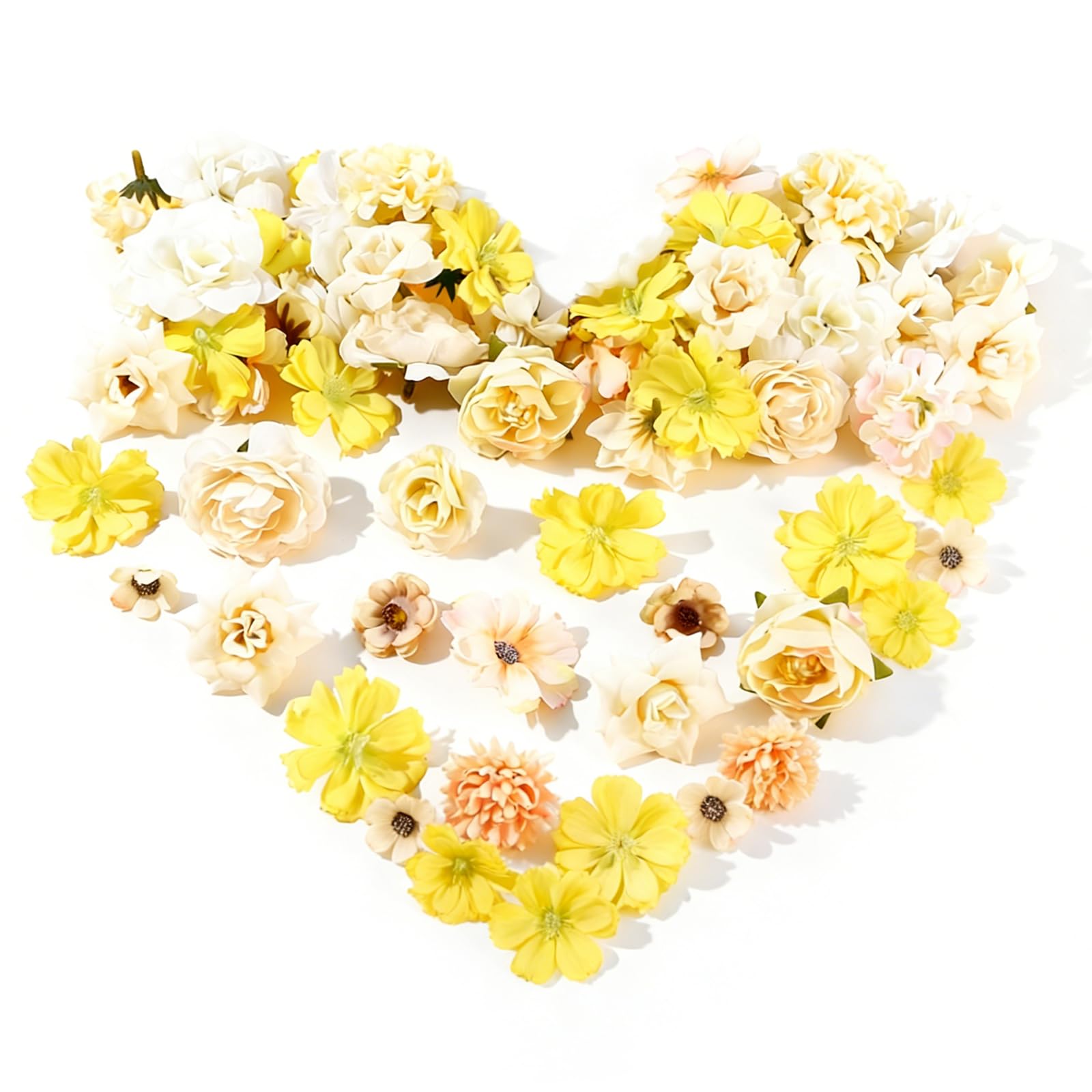 50-Piece Artificial Flowers Heads Silk Faux Fake Flower Small Artificial Silk Flowers for Decoration Craft Flowers for Party & Cake Topping Ready-to-Use Faux Flowers for DIY & Gift Wrapping (Yellow)