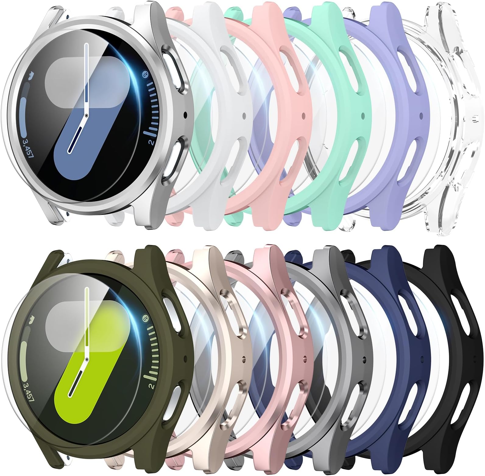 [12+12] Pack for Samsung Galaxy Watch 7 Screen Protector Case 44mm, Hard PC Bumper + Anti-Fog HD Tempered Glass Film, Waterproof Protective Face Cover Set for Galaxy Watch 7 44mm(12 Colors)