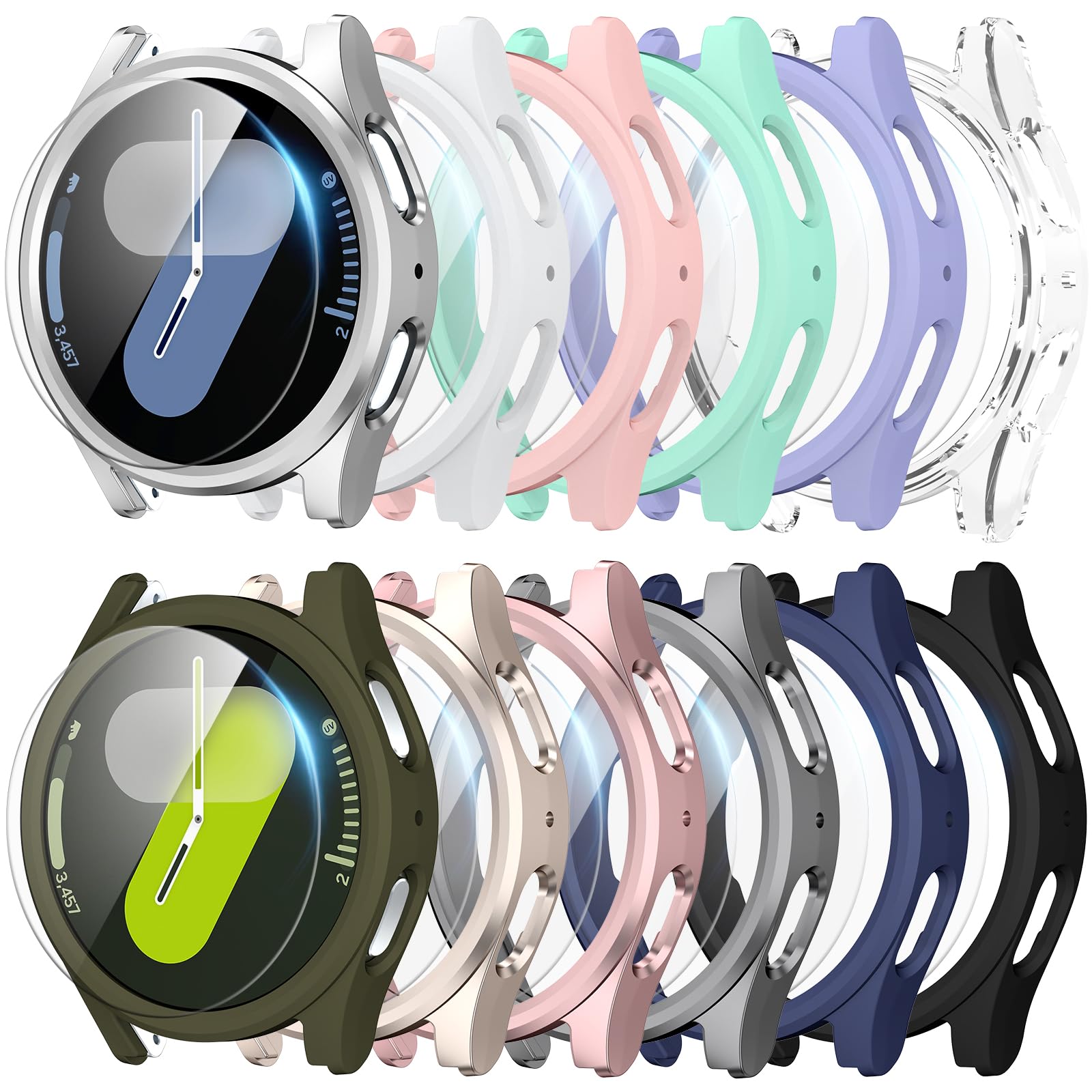 [12+12 Pack for Samsung Galaxy Watch 7 Screen Protector Case 44mm, Hard PC Bumper + Anti-Fog HD Tempered Glass Film, Waterproof Protective Face Cover Set for Galaxy Watch 7 44mm(12 Colors)