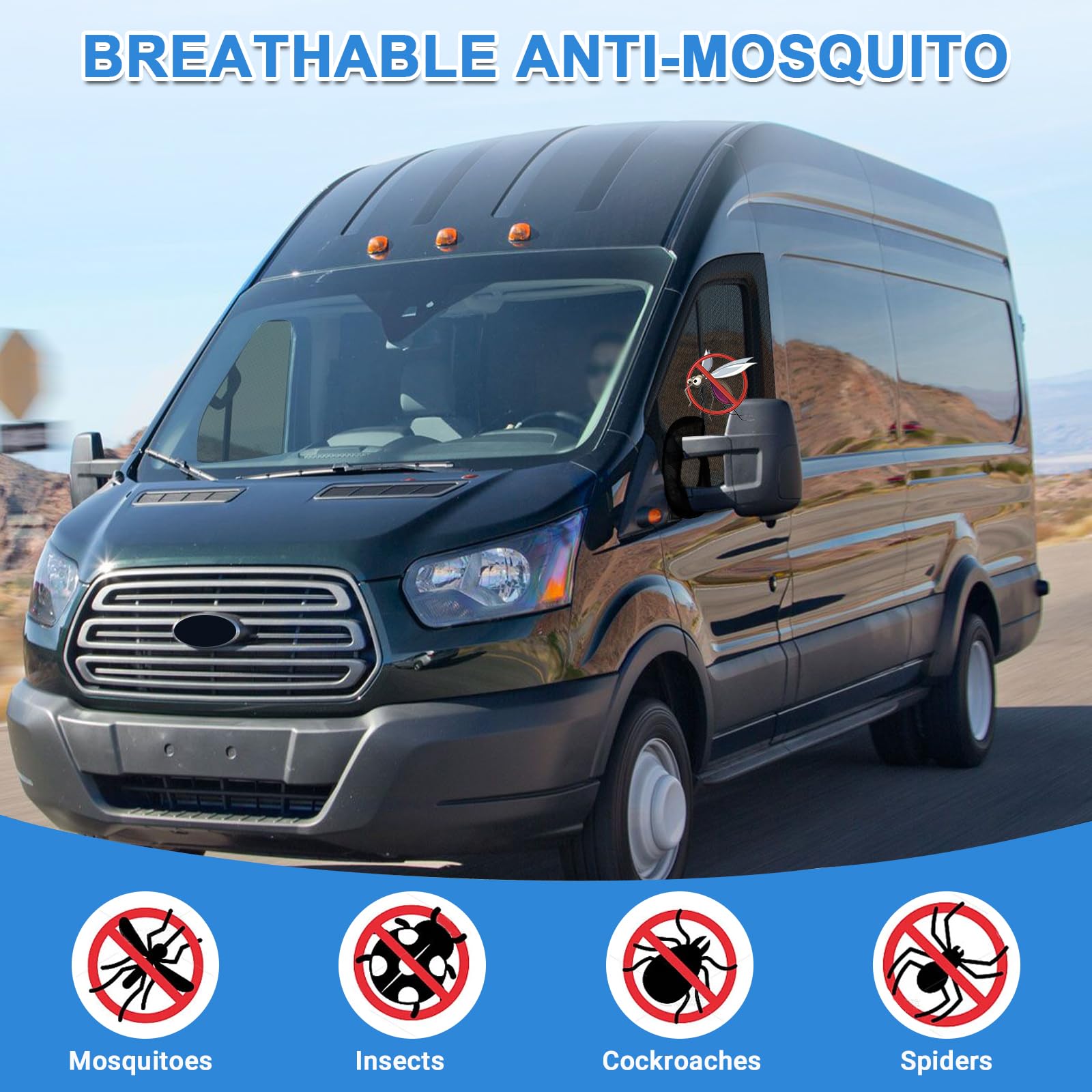 Insektenschutzgitter Ersatz für Ford Transit MK6/7/8/9 2000-2025, Magnetisches Insektennetz für Seitenscheibe (Paar) 2 Stück, Moskitonetze Atmungsaktiv Insekten für Outdoor Camping
