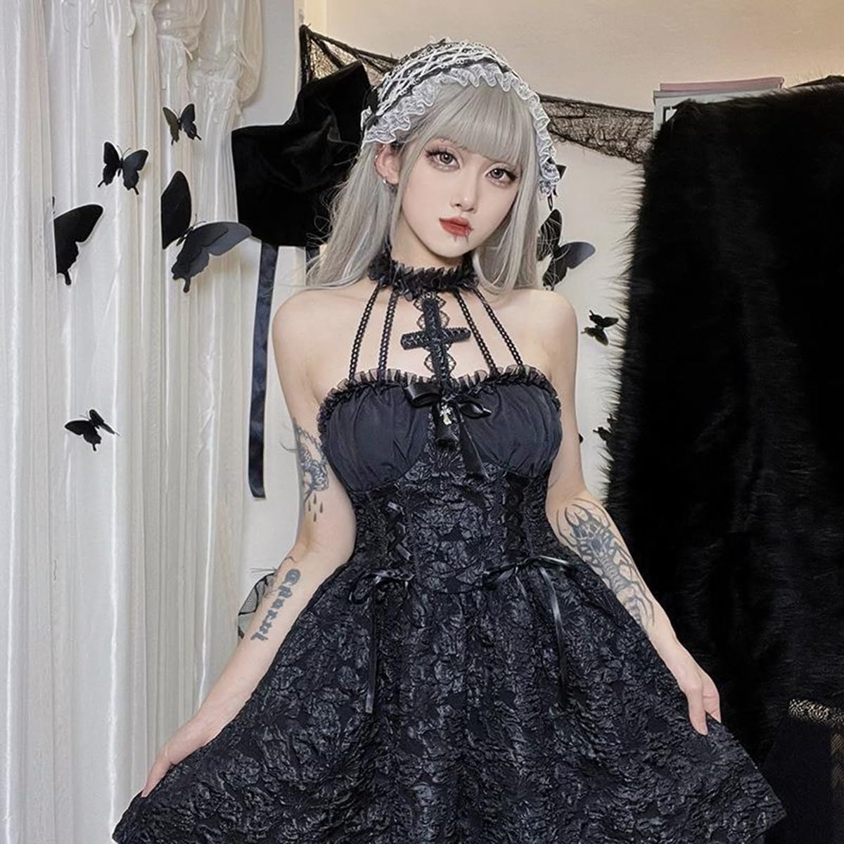 GK-O Japanese Harajuku Lolita Kawaii Club Party Neck Sleeveless Sexy Dress Halloween Costume Vampire Witch Mini Dresses (Large) - Image 3