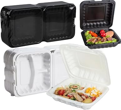 White Meal Prep Containers 3 Compartment 8 55-pack + 1 Compartment To-go Boxes for Food 8 Inches 55 Pack