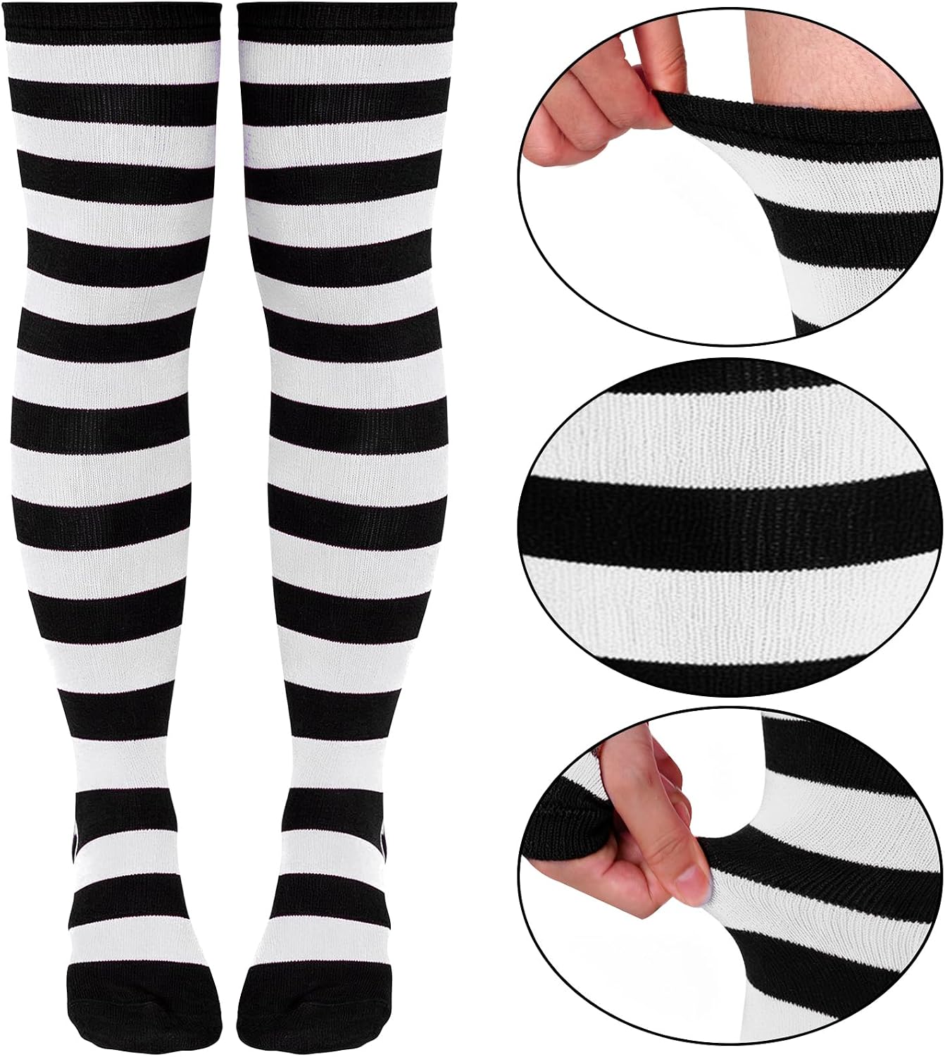 Striped Thigh High Socks and Arm Warmers Set, Fingerless Gloves Knee High Sockings Clown Socks Leg Warmers for Women
