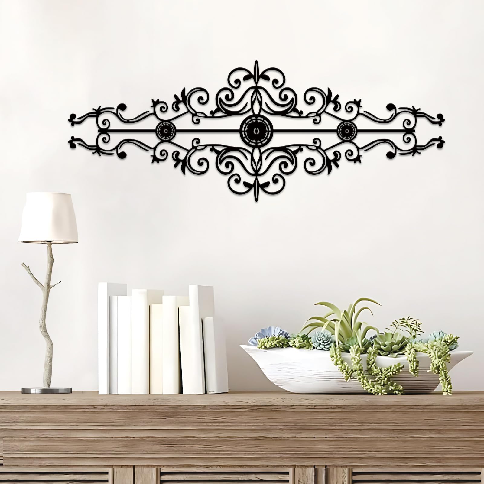 ESTART Metal Scroll Wall Decor Rustic Iron Wall Medallion Small Traditional Hanging Flower Scroll Metal Wall Art for Home Living Room Front Porch Above Door Hallway Entryway Decoration