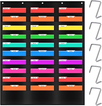 30 Pocket File Storage Pocket Chart, Wall Hanging Folder Organizer