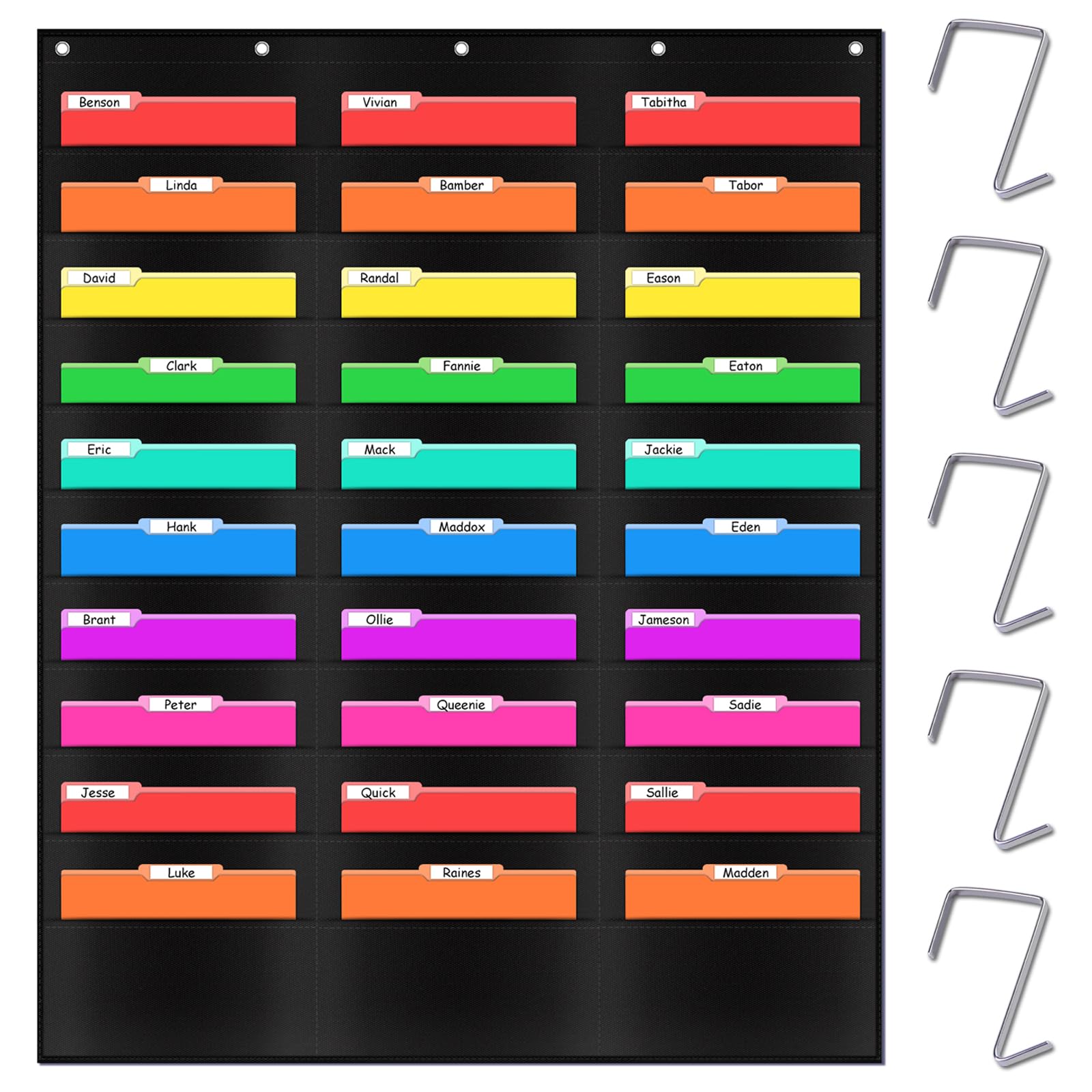 VNOM Classroom Mail Center Organization Storage Pocket Chart with 30 Pockets,Hanging Wall File Paper Folder Organizer Holder,5 Over Door Hangers