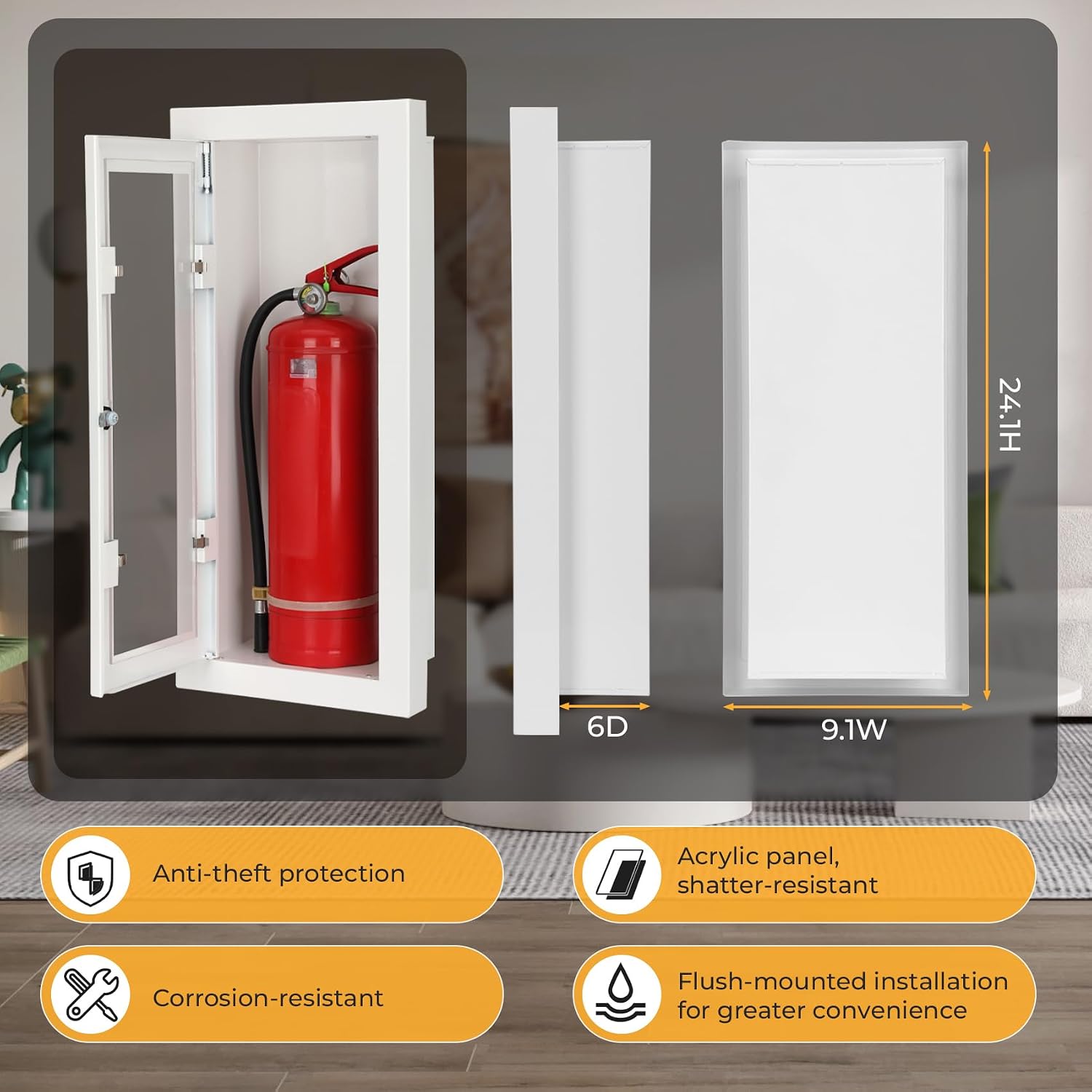 Semi-Flush Mount Fire Extinguisher Box,for 10 pounds extinguisher with Lock