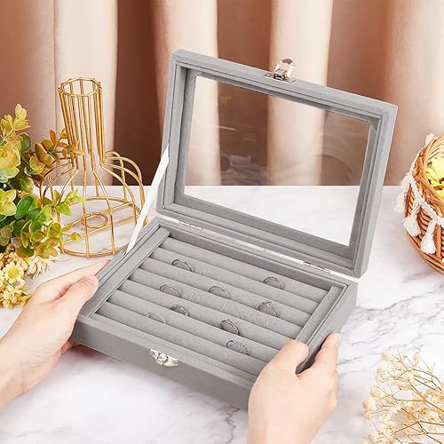 Miniatura 3 de OLYCRAFT Caja de exhibición de pasadores de terciopelo, colección de broches de gabinete rectangular con ventana transparente, caja de exhibición de