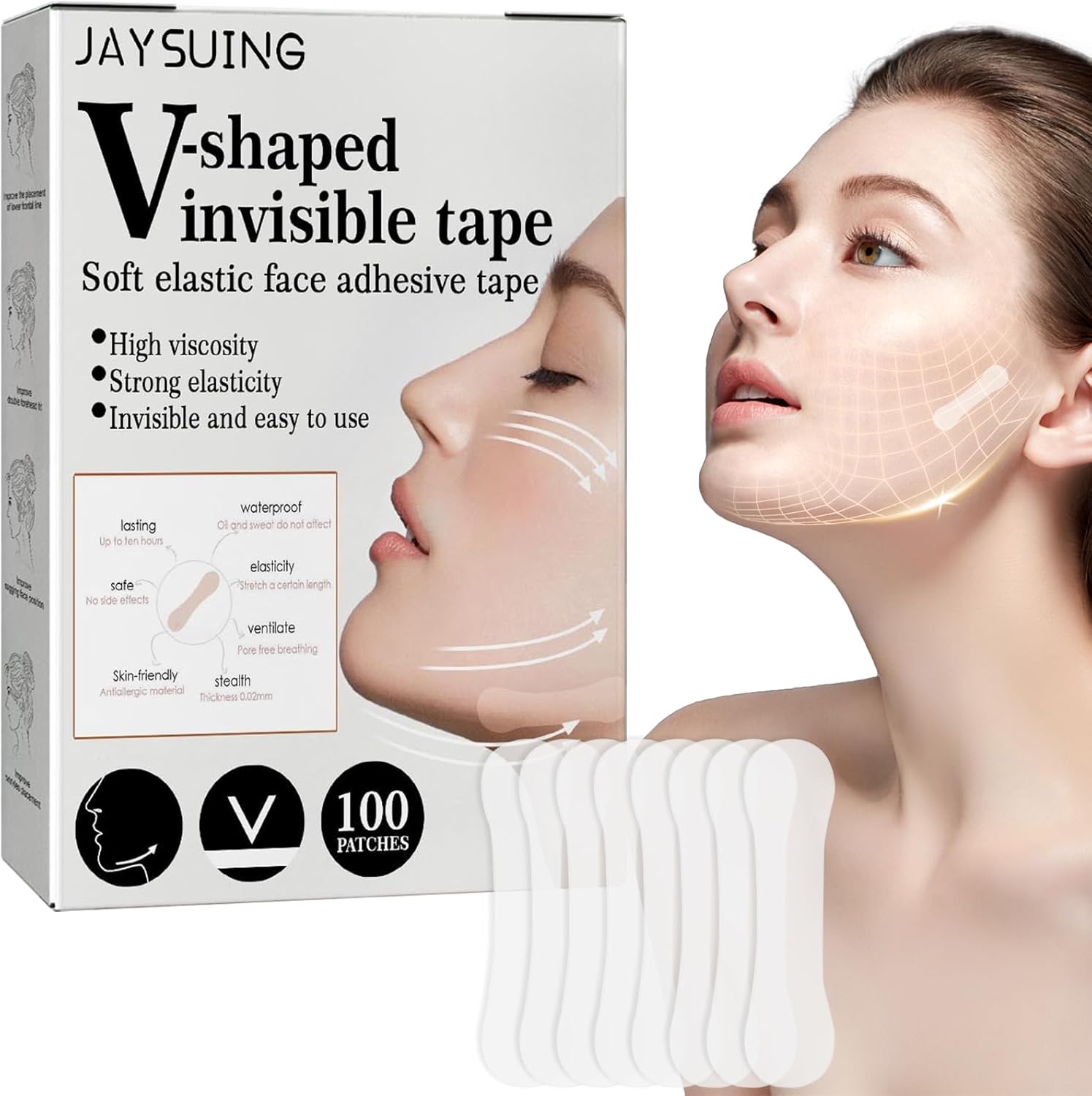 Xumann 100 PCS Face Lift Tape Invisible Set, Face Tapes Lifting Gesicht