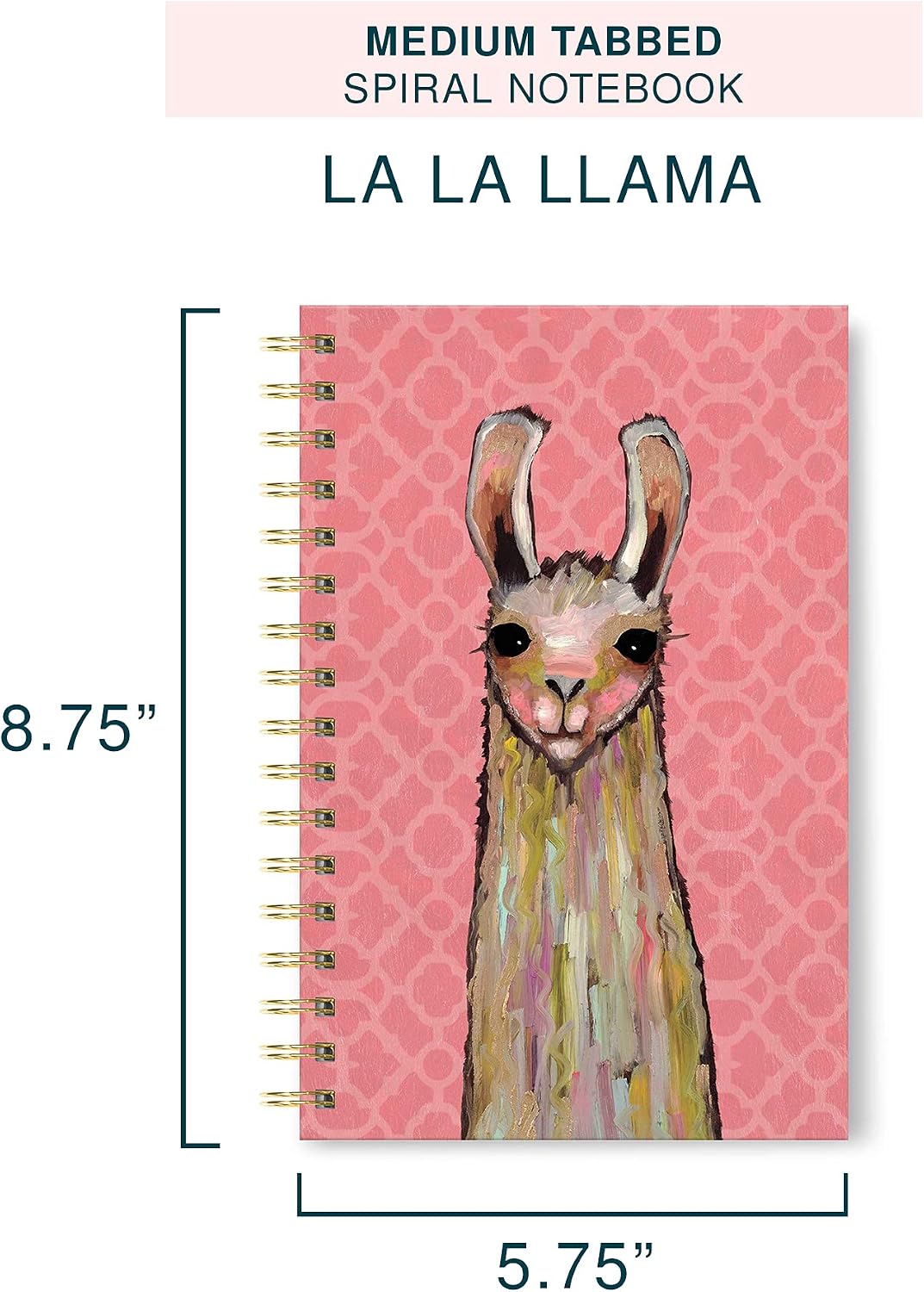 Medium Hardcover Spiral Notebook by Studio Oh! - La La Llama - 5.75"x 8.75" - Durable Wire-O Lay-Flat Binding, Full-Color Art Rigid Cover & 160 Lined Pages