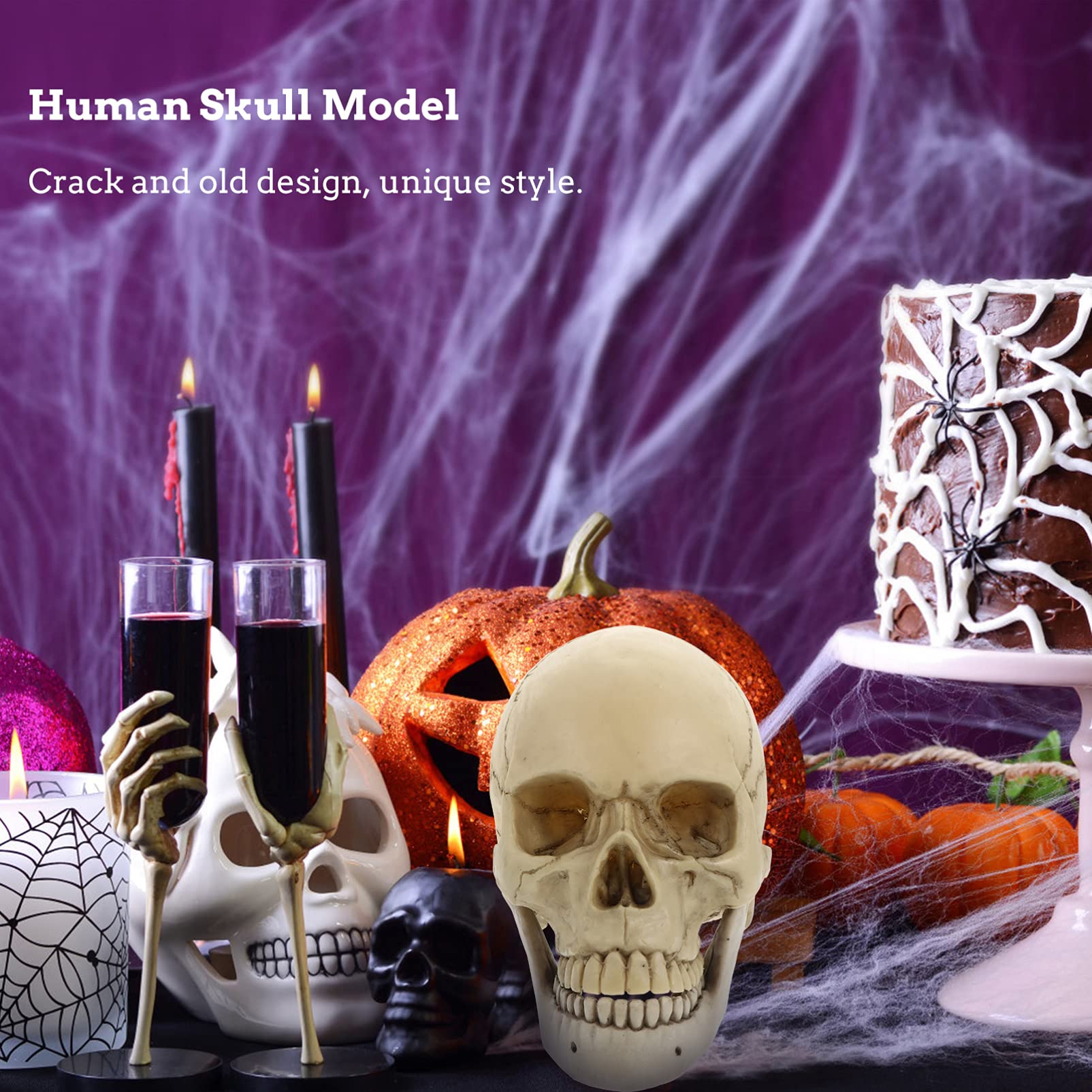 NUOBESTY Suministros De Halloween Figurilla Cráneo de Tama?o Natural 1 Cráneo Humano Modelo Cráneo de Resina 1: 1 Cráneo Humano Adulto Modelo Decoración de Halloween Maniquí