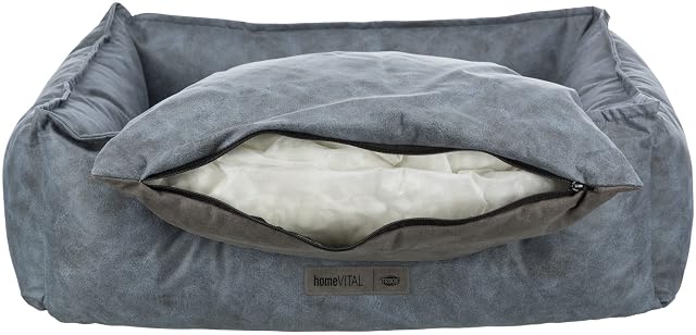 Foto 5 de 6 de Trixie Cama Vital Calito, Cuadrado, 80 × 60 cm, Azul/Gris