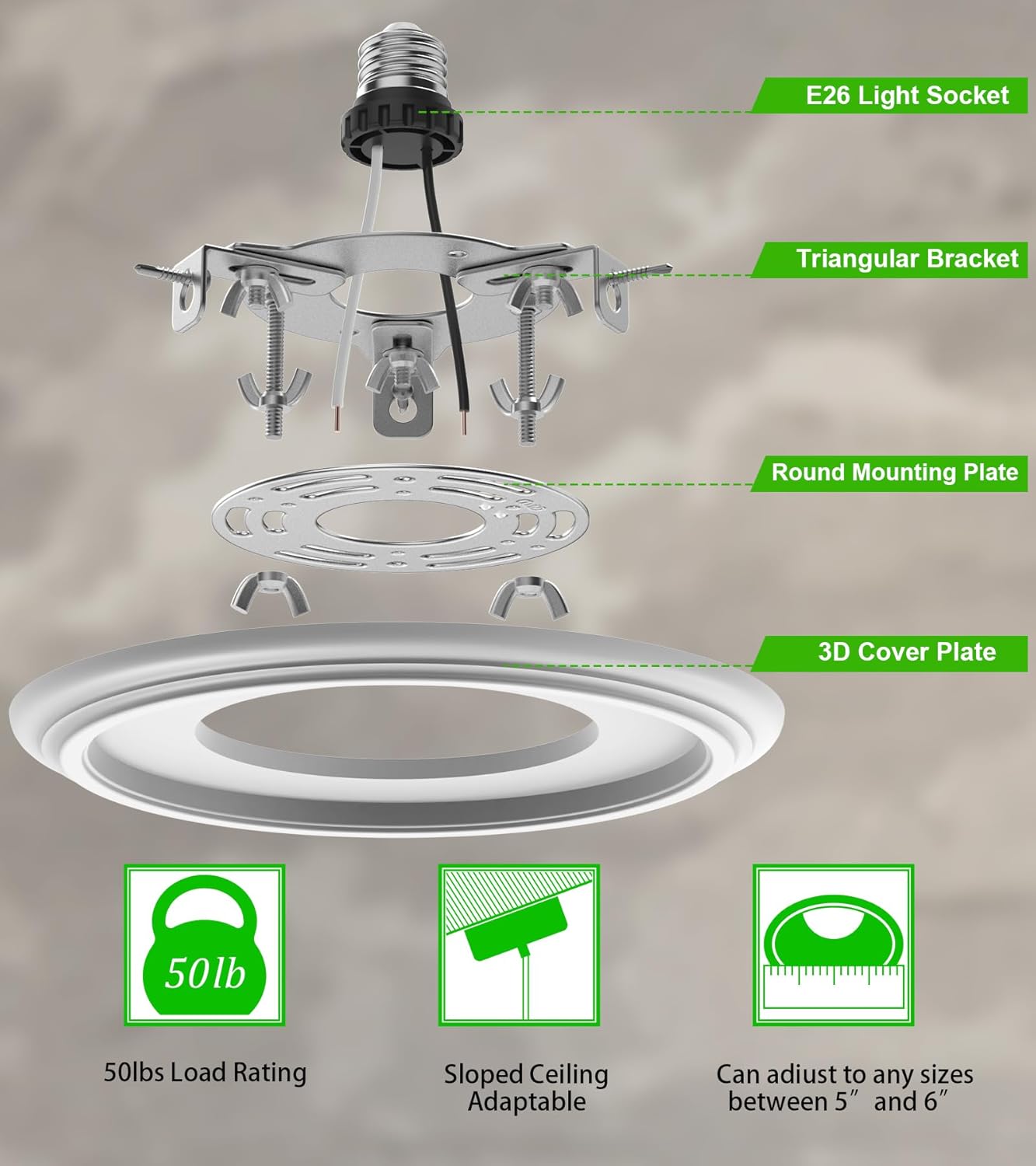 5" and 6" Recessed Can Light Conversion Kit 2-Pack, Light Fixture Upgrade, Pendant Light, Fan Compatible, Includes 7¾ Inch Decorative Plastic Medallion, White Finish
