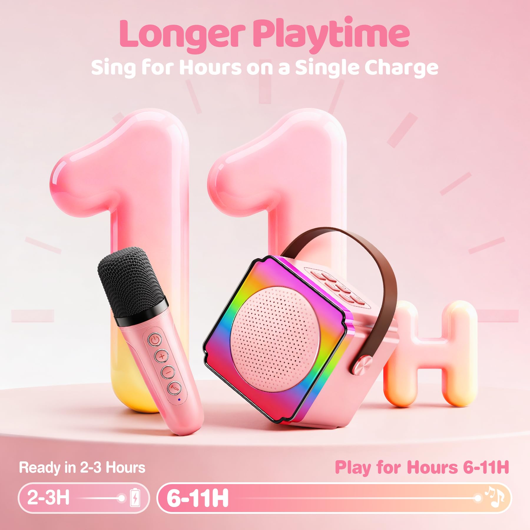 Micro Karaoke Enfant avec 2 Micro sans Fil, Cadeau Anniversaire Fille et Garçon 3-12 Ans, Micro Karaokeavec LED, Effets Vocaux et Carte Cadeau, Jouet Enfant pour Chanter-Rose