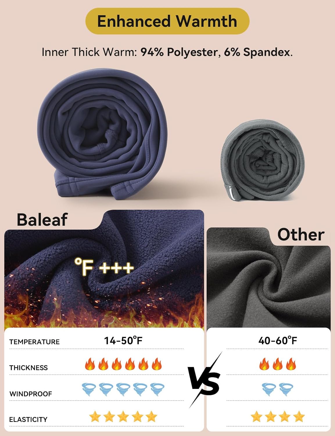 baleaf Women's Thick Fleece Lined Leggings Winter Warm Jeggings Water Resistant High Waisted Tights Snow Pants 4 Pockets - Image 3