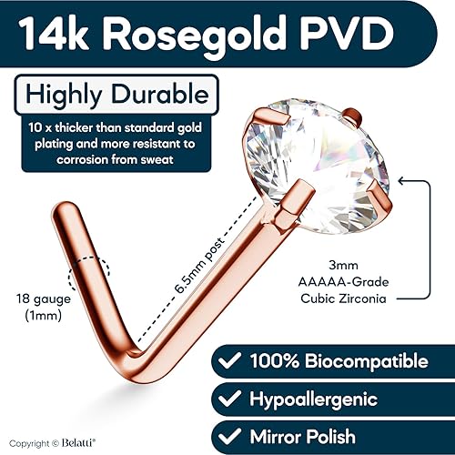 Miniatura 3 de Nose Rings For Women & Men Crystal Set - Hypoallergenic Nose Studs L Shaped Pack - Nose Ring Nostril Piercing Jewelry (select Gauge - Qty - Color -