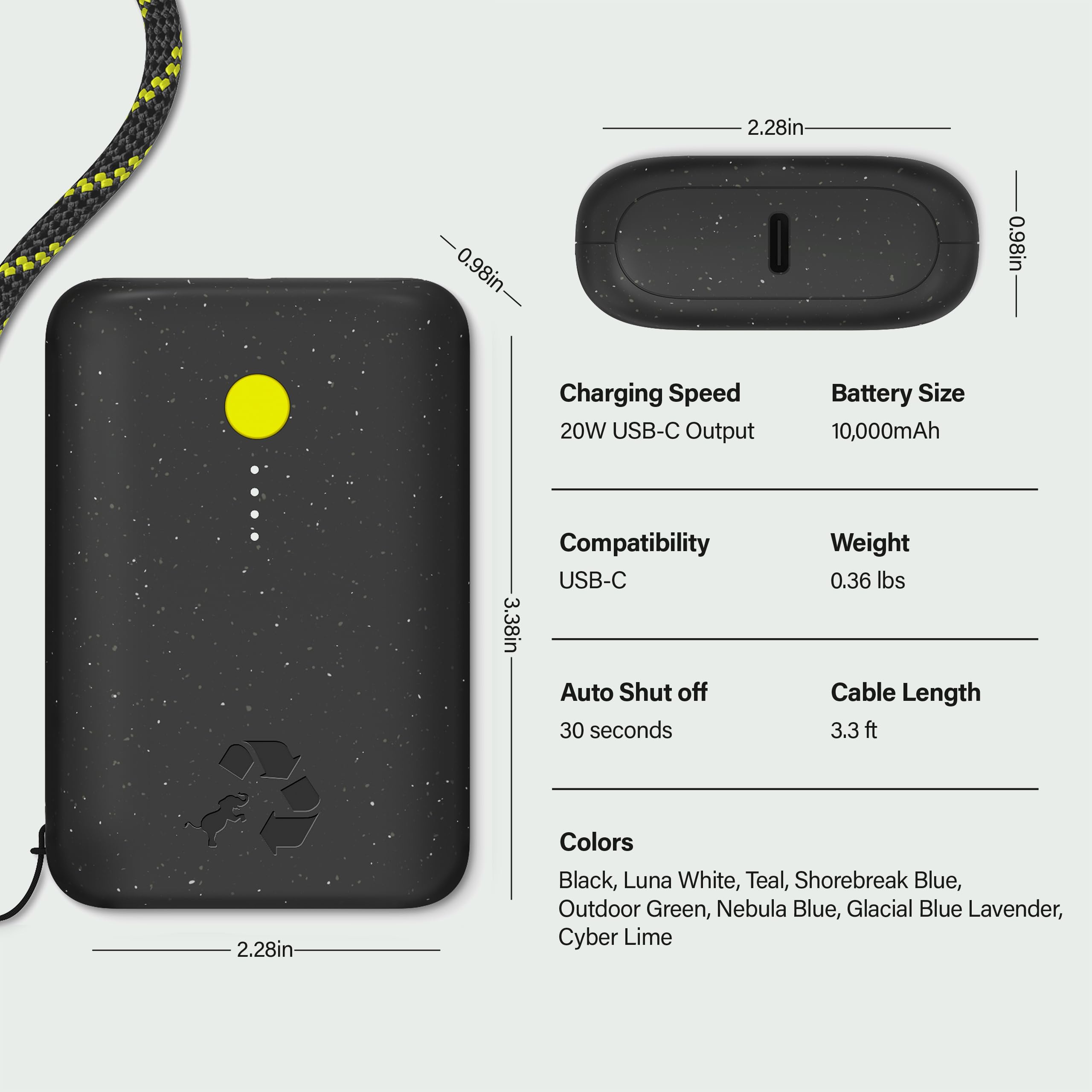 Nimble Champ Tragbares Ladegerät, 10000mAh Power Bank Schnellladung, 20W Dual USB-C Akku Pack mit Kabel, Travel Essential Power Bank für iPhone Laptops Galaxy Tablet Pixel iPad Macbook Kindle Airpod