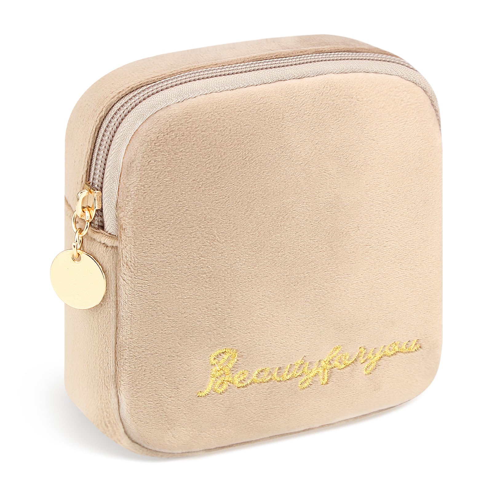 Flannel Sanitary Napkin Storage Bags for Women Portable Period Kit Menstrual Cup Pouches Feminine Pad Holder Tampons Collect Bags with Zipper Khaki