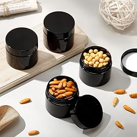 SATINIOR 36 Pieces 2 oz Plastic Jars with Lids Wide Mouth Airtight Reusable Container Acrylic Cosmetic Small Jars for Lotions Ointments Travel Toiletries Creams Make up Storage(Opaque Black)