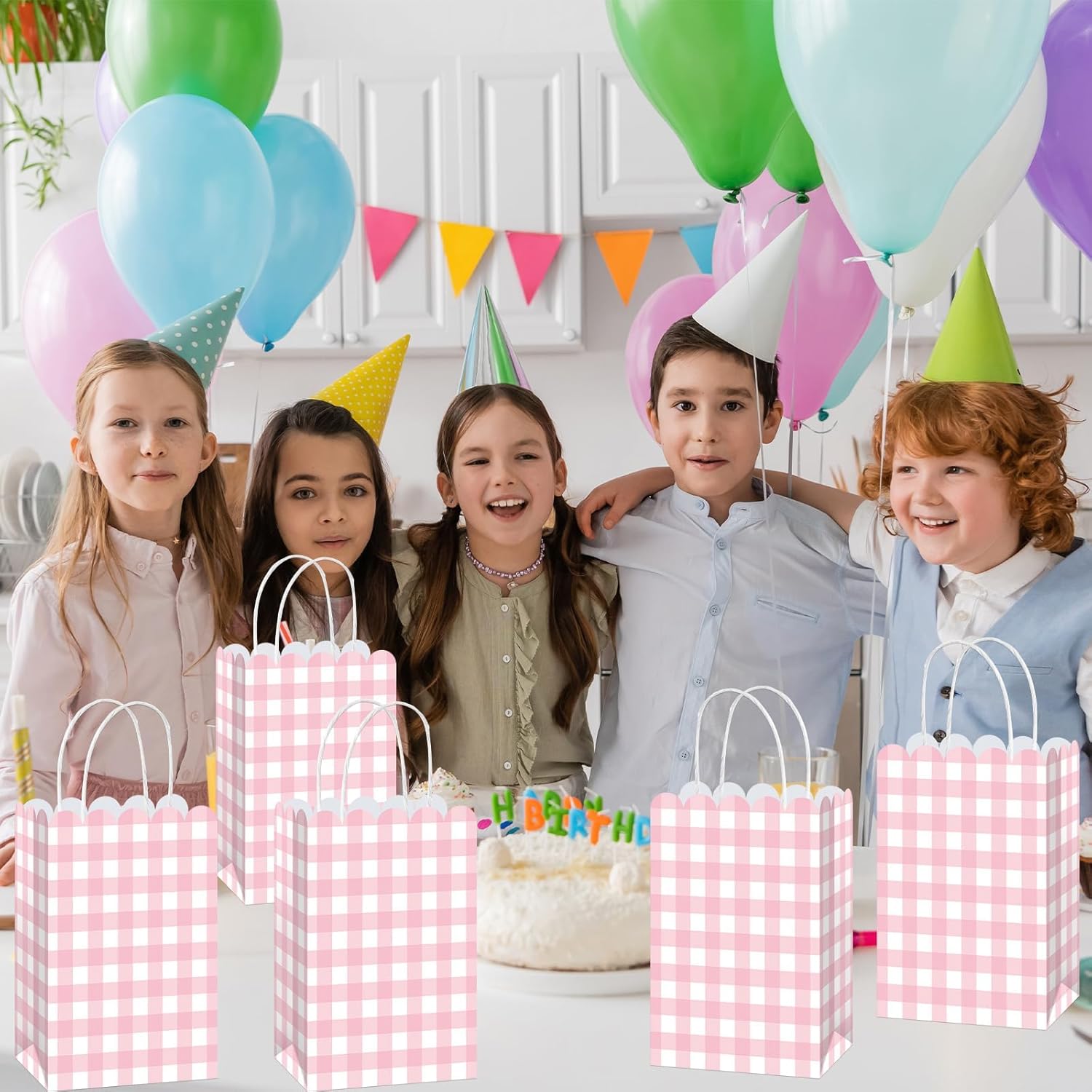 Yiaoyinnz 12 Pcs Pink Gingham Party Supplies Pink and White Plaid Party Favor Bags with Handles Light Checkered Treat Candy Goodie Bags for Wedding Birthday Baby Shower Picnic Favors - Image 6