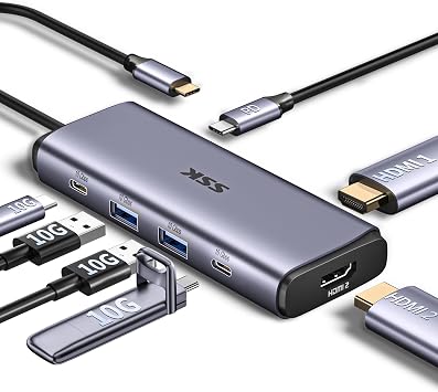 SSK Powered 7-Port USB 3.2 Hub, USB C Adapter Charging USB hub