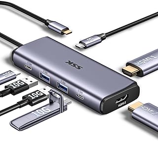 SSK Powered USB Hub 3.2 𝟭𝟬𝗚𝗕𝗣𝗦 7 IN 1 USB C Adapter mit Dual 𝟰𝗞 HDMI,2 USB A&2 USB C 3.2 Gen 2 Data Ports Hub,100W...