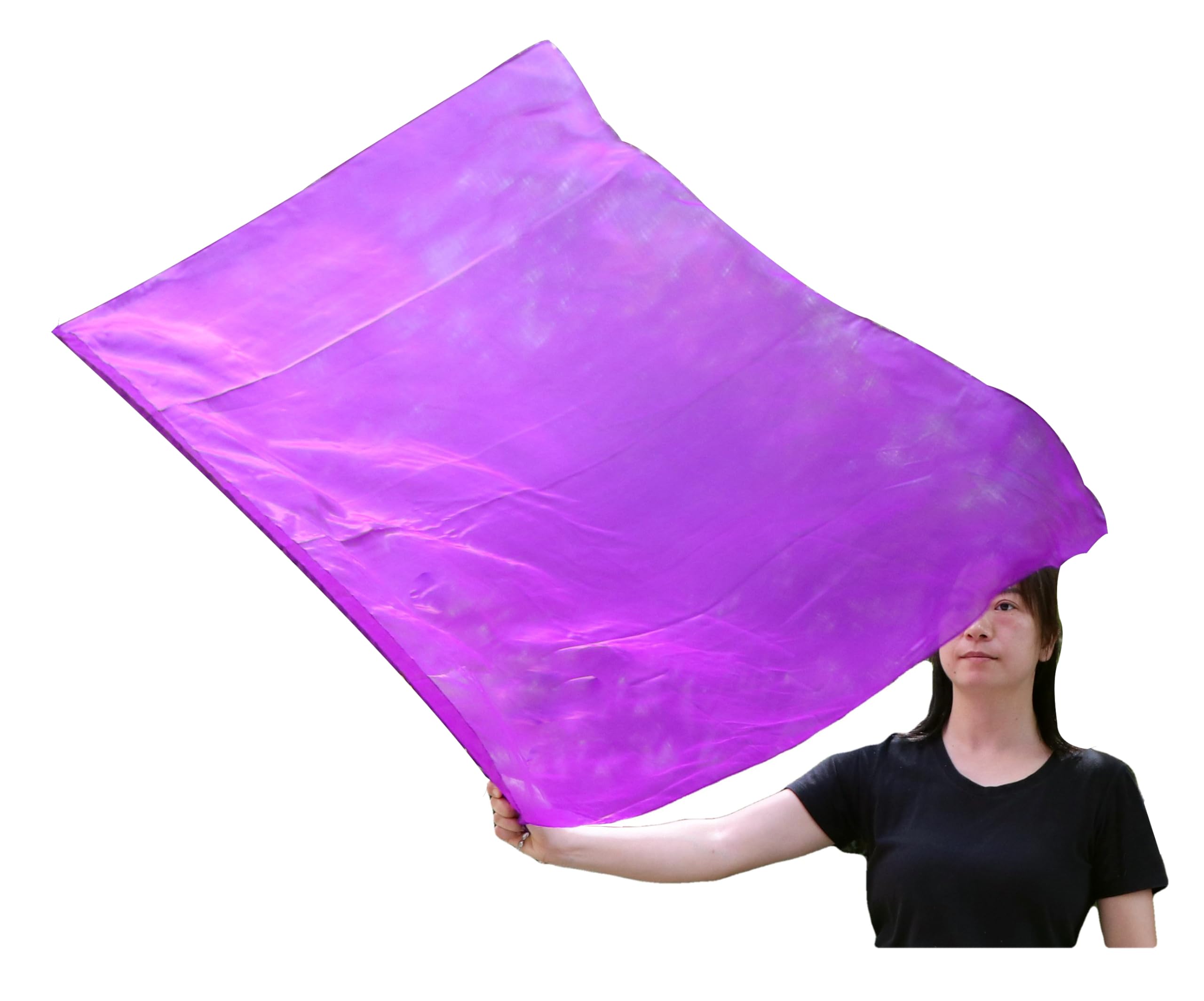 Winged Sirenny Spinning Silk Flag Poi 103cm (40") with Swivels & Collapsible Hard Rod, Flow Arts Dance Silks for Performers, Festivals & Fitness - Hand Painted Silk (purple)