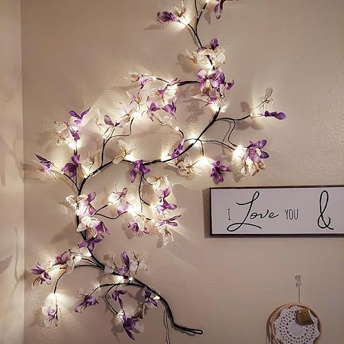 Rivokeer Butterfly Enchanted Willow Vine Lights 6FT, Butterfly Tree Branch Lights for Wall Chirstmas Holiday Fireplace Decor, Plug in, Purple - Purple