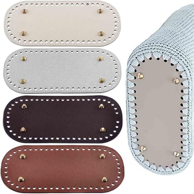 FYSL 4 Pack Bag Bases for Crochet 22x10cm Crochet Bag Bottom Base, Pu Leather Bag Bottom Oval Bottom Bag Bases, Hand-Woven Bag Base for Bag Making Handbag DIY Bottom Pad