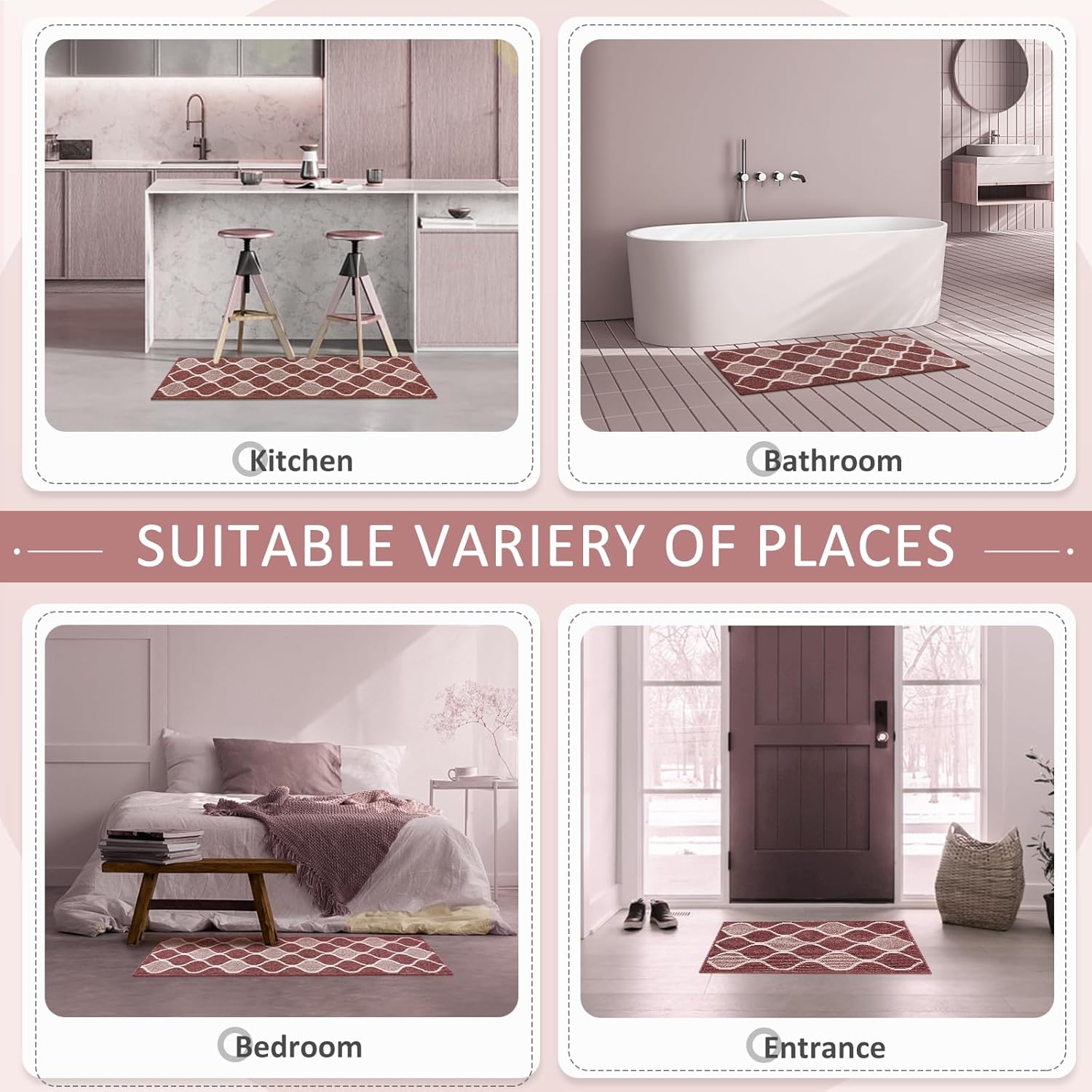 Villsure Kitchen Rugs and Mats, Non Skid Kitchen Runner Rug Absorbent Resist Dirt Kitchen Floor Mat Comfort Standing Mat Made of 100% Polypropylene Machine Washable,17.7"x47",Red