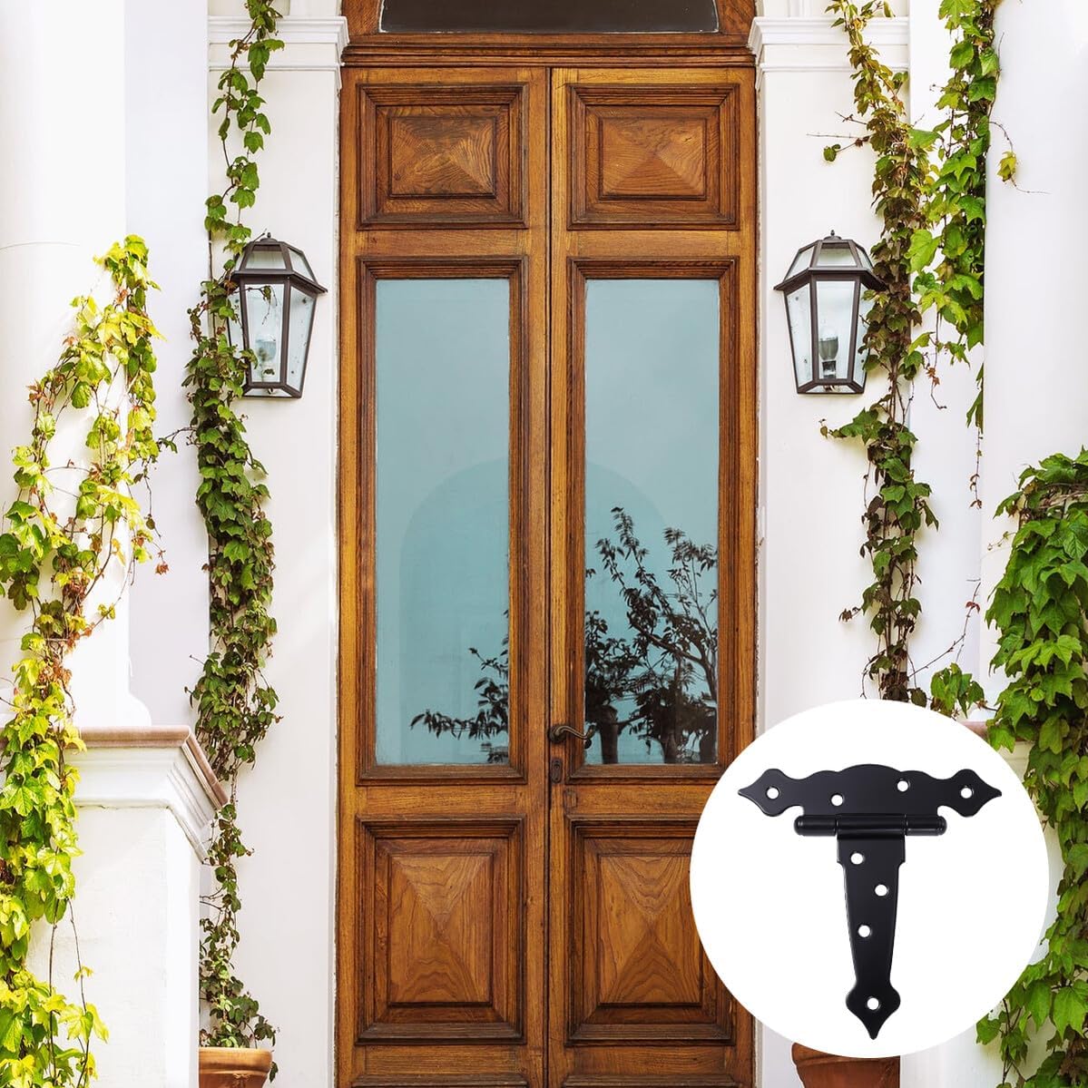 3pcs Heavy Duty T Shape Door Hinge Black Rustproof Decorative Strap Hinges for Wooden Gates Sheds Barns Garages with Corrosion Resistant Iron Construction and Screw for Stable